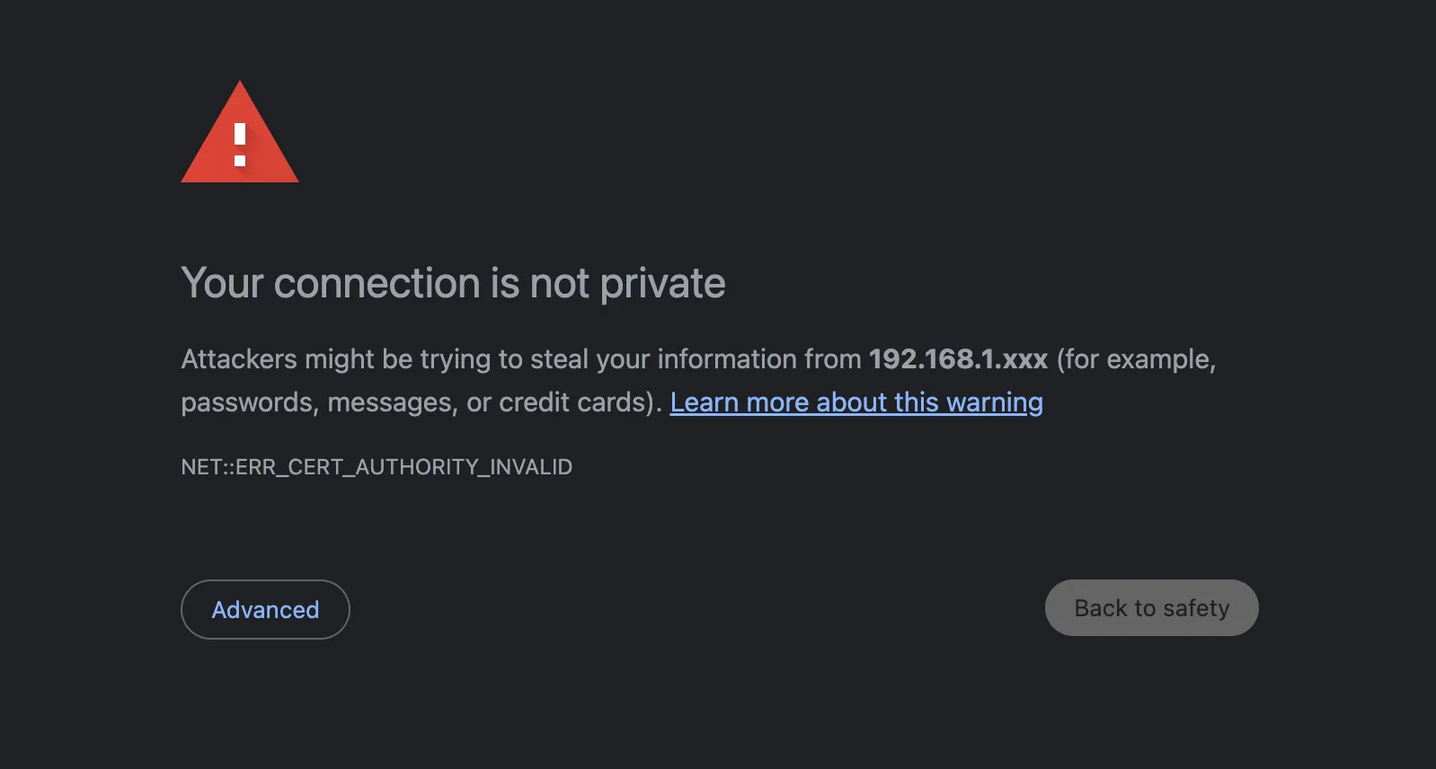 Self-Signed Certificate Warning